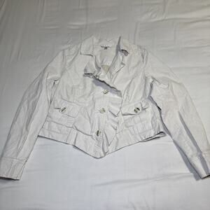 CAbi Cream 100% Linen Ruffle Button Front Short Jacket Style #325 Womens XL EUC
